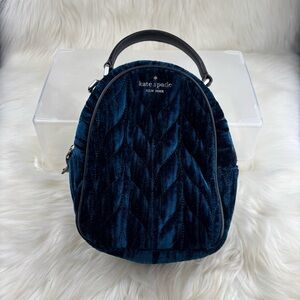 Kate Spade Briar Lane Quilted Crushed Velvet mini Midnight Blue Backpack